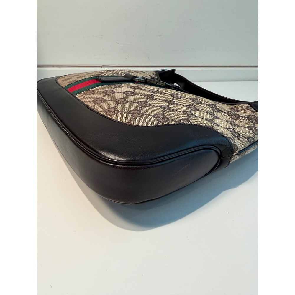 Gucci Jackie O GG Supreme Canvas Web Stripe Hobo Bag Brown Leather‎ Trim Vintage - Picture 8 of 14